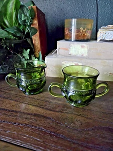 Vintage Colony Park Lane Green Glass Creamer & Sugar Set – Mid-Century USA - Picture 1 of 12