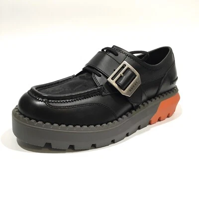 GUCCI LACE-UP BUCKLE LEATHER LOAFERS -BLACK / ORANGE -MEN US 8.5 -NEW - Image 1 of 4