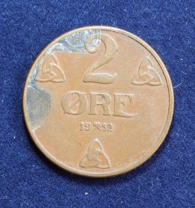 1952 Norway 2 Two Ore Bronze Coin KM 371 Haakon VII - Picture 1 of 4