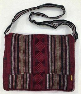 Ethnic Hippie Rasta Shoulder Bag Crossbody Beach Purse Made in Mexico BURGUNDY - Picture 1 of 7