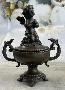 Handcrafted Baby Angel Praying Trinket Jewelry Box Bronze Sculpture Figurine - Picture 1 of 10