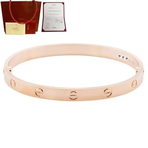 2024 NEW STYLE Cartier Love 18k Rose Gold Bangle Bracelet Size 19 BAG BOX CERT - Picture 1 of 10