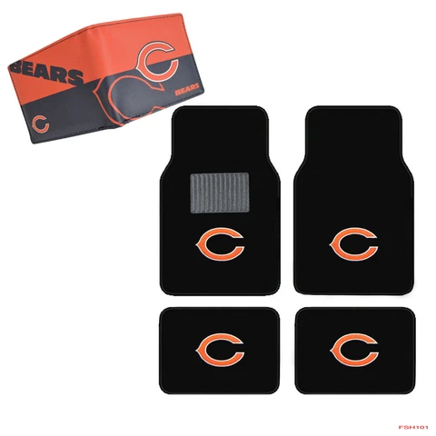 NFL Chicago Bears Car Truck Carpet Floor Mats & Synthetic Leather Wallet Set Cover