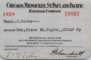 1929 Chicago Milwaukee St. Paul Pacific Employee Railway Pass Bowes - Picture 1 of 2