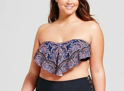 Xhilaration Purple Flounce Bandeau Bikini Top Swimwear Plus Sz 22W #1372 - Image 1 of 2