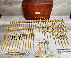 Servicio de vajilla vintage moderna chapada en oro de mediados de siglo de Montreaux para 14 RAROS - Imagen 1 de 12