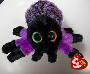 TY Halloween Beanie Baby Boos 6" CREEPER ragno viola peluche animale giocattolo glitter - Foto 1 di 8