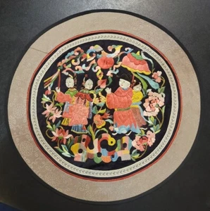 Antica geisha vintage ricamata a mano nobile seta giardino floreale cinese Cina - Foto 1 di 8