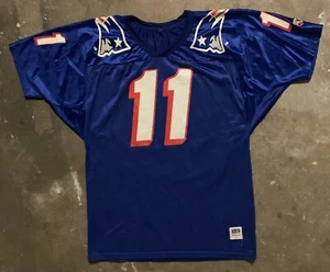 Vintage Wilson New England Patriots Drew Bledsoe Jersey Large Blue White #11 - Picture 1 of 6