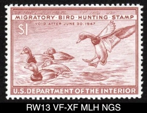 RW13 VF-XF MLH GS 1946 Redheads US Federal Duck Stamp Migratory Waterfowl - Picture 1 of 3