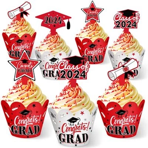 96 Pieces 2025 Graduation Cupcake Toppers Wrappers Congrats Grad Cake Decorat... - Picture 1 of 7