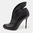 Sergio Rossi Black Leather V-Neck Cut Out Ankle Booties Size 36