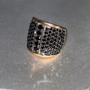 Milor Italy Bronze Black Spinel Pave Wide Statement Band Ring Size 5 - Picture 1 of 8