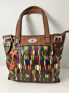 FOSSIL KEY-PER CALYPSO MULTI-COLOR COATED CANVAS Handbag W/leather Trim - Picture 1 of 8