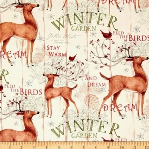 Christmas Winter Garden Panel Coordinate Deer Animal Sewing Cotton Fabric 1/2 YD - Imagen 1 de 1