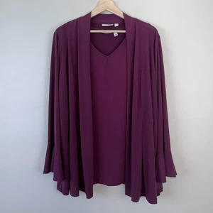 Susan Graver Cardigan Tank Top Set Women 3X Purple Sleeveless Stretch Liquid Kni - Picture 1 of 13