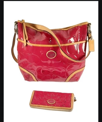 Coach 20022 Magenta PATENT CONVERTIBLE HOBO Bag and Matching Patent Wallet - Image 1 of 4