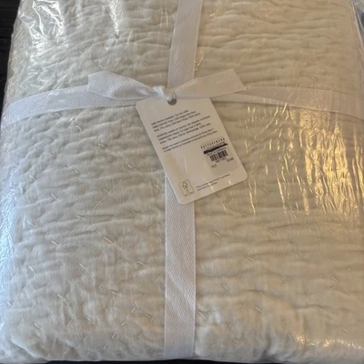 Edredón Pottery Barn punto de cruz terciopelo COMPLETO/QUEEN ~ marfil/lino nuevo Foto 1 de 4