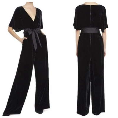 ALICE + OLIVIA Mono Mujer 0 Breanna Terciopelo Envolvente Top Pierna Ancha Foto 1 de 4