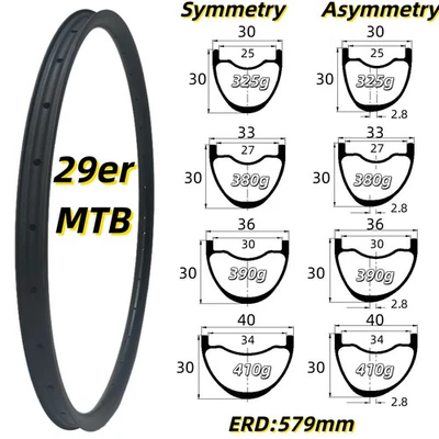 29er MTB Carbon Rims 30/33/36/40mm Width 30mm Hight Light Tubeless One Rim - Image 1 of 4