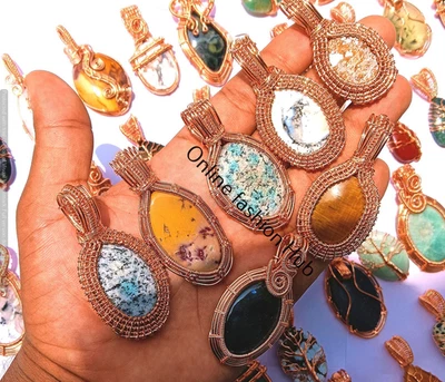 Lote de colgantes de piedras preciosas Wild Horse & Mix hechos a mano envoltura de alambre de cobre regalo para madre Foto 1 de 3