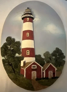 3D Ceramic Assateague, Virginia Lighthouse Oval Wall Plaque Picture Decor - Picture 1 of 2
