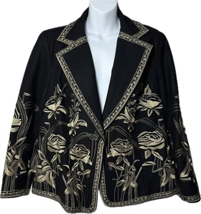 Chaqueta forrada de mezcla de lana negra de la colección VTG Nygard XL Oro Floral Bordado - Imagen 1 de 11