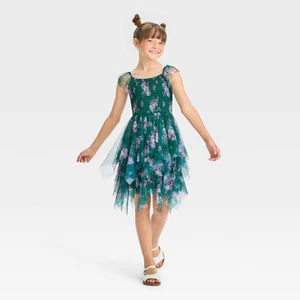 ZENZI Girls' Tiered Mesh Dress Smocked Smocked Bodice Cap Sleeve - Picture 1 of 17