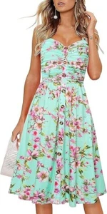 Drimmaks Womens Button Down Sweetheart Neck Midi Sundress Size XL - Picture 1 of 9
