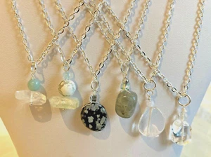 Semi-Precious Nugget Pendants on Silver Plated Chains - Picture 1 of 76