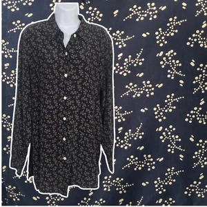 SILX Womens VTG 100% Silk Button Up Shirt Abstract Floral AOP Black Size Large - Picture 1 of 11