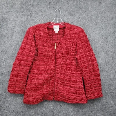 Joseph Ribkoff Trends Jacket Womens 10 Red Blazer Full Zip Crinkled Long Sleeves - Image 1 of 4