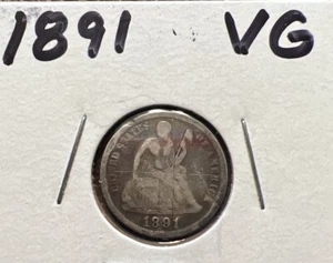 1891 10C Liberty Seated Dime VG - Picture 1 of 2