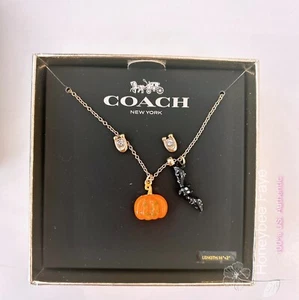 NWT COACH cz006 halloweenSkull And Pumpkin Mismatch Earrings/ Necklace 🎃💀! - Picture 1 of 18