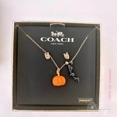 NUEVO CON ETIQUETAS COACH cz006 Halloween Calavera y Calabaza Desajuste Pendientes/Collar 🎃💀! Foto 1 de 4