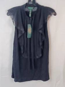 Lauren Ralph Lauren Oberteil schwarz Spitzenbesatz Flatterärmel L Damen elegantes Design - Bild 1 von 7