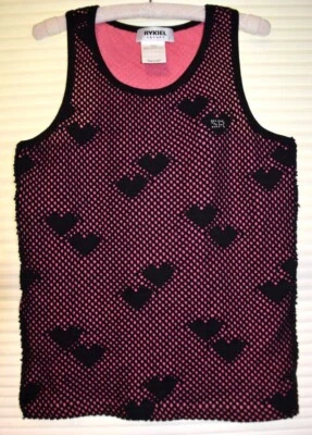 Regata Sonia Rykiel rosa malha de algodão preta crochê malha coração sobreposição-12A nova sem etiquetas - Imagem 1 de 4