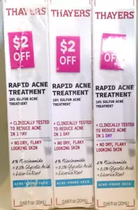 Thayers Rapid Acne Treatment With 10% Sulfur For Acne Prone Skin .68 fl oz 3-LOT - Picture 1 of 2