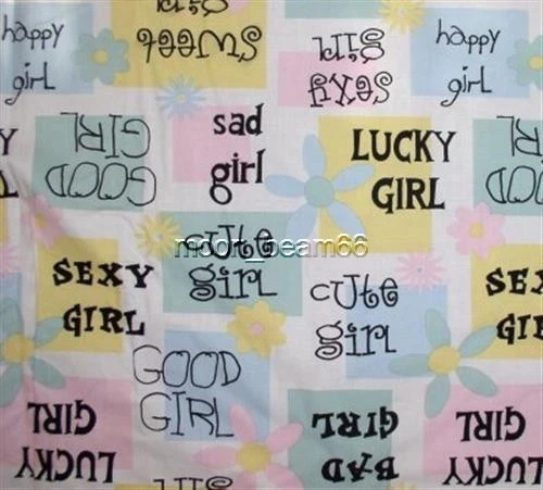 BTY Girl Says Good Sad Lucky Cute Girl Happy Sexy Girl Cotton Fabric By The Yard - Image 1 of 1