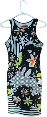 Vestido CLOVER CANYON Geométrico Floral y Rayas Blanco y Negro Talla Pequeña Foto 1 de 4