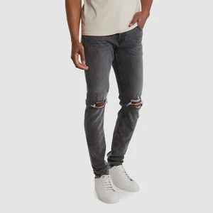 $228 7-For-All-Mankind Men's Black Stacked-Skinny Distressed Jeans Pants Size 36 - Picture 1 of 4