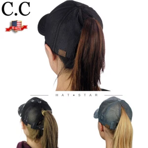 C.C Ponycap Messy High Bun Ponytail Adjustable Cotton Baseball Cap Hat - Picture 1 of 9