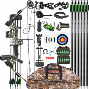Compound Bow Carbon Arrow Set 20-70lb Adjustable Archery Bow Hunting 320FPS R/LH - Picture 1 of 20