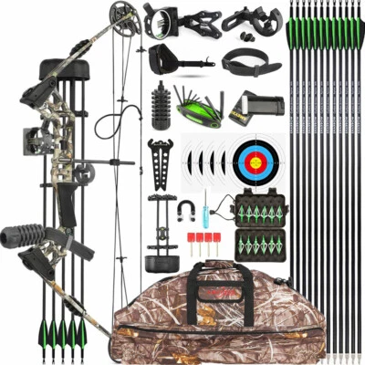 Compound Bow Carbon Arrow Set 20-70lb Adjustable Archery Bow Hunting 320FPS R/LH - Image 1 of 4