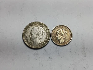 1947 Netherlands Antilles Curacao Silver Coins - 1/10 and 1/4 Gulden - Caribbean - Picture 1 of 4