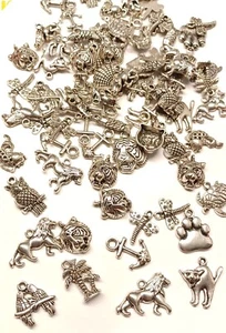 45 Charms Antiqued Silver Pendants Random Assorted Lot Jewelry Making Findings - Picture 1 of 1
