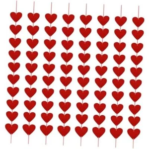 0 Pcs Red Hearts Felt Garland, Valentines Day Decor 8 Hanging Heart Garland - Picture 1 of 7