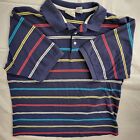 Vintage 80s BRIAN MACNEIL POLO SHIRT w/ Pocket - Striped Navy Blue Red Yellow