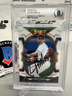 JOHN SMOLTZ PANINI SELECT PRIZM WHITE #/149 SIGNED BASEBALL ON CARD BECKETT BGS - Image 1 of 4