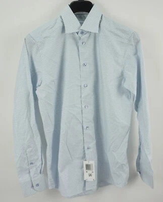 Nova Camisa Elástica Masculina Eton 15 38 Xadrez Azul Claro Branca Resistente a Rugas $285 - Imagem 1 de 4